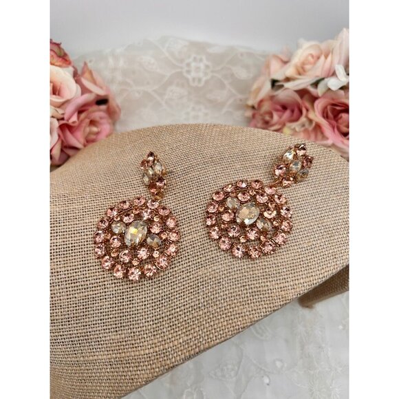 Pierced Earrings Rose Gold Pierced Earrings Pale Pink Crystals Stunning - Picture 4 of 6